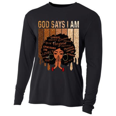 Black Girl God Says I Am Black Melanin Juneteenth Cooling Performance Long Sleeve Crew