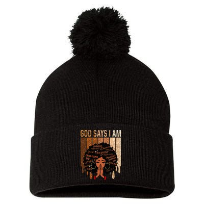 Black Girl God Says I Am Black Melanin Juneteenth Pom Pom 12in Knit Beanie