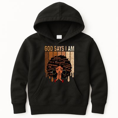 Black Girl God Says I Am Black Melanin Juneteenth Kids Hoodie
