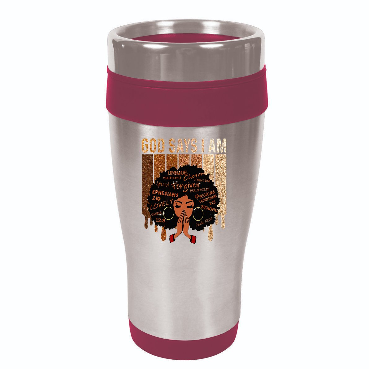 Black Girl God Says I Am Black Melanin Juneteenth 16oz Travel Tumbler