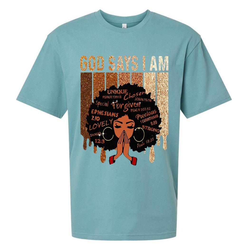 Black Girl God Says I Am Black Melanin Juneteenth Sueded Cloud Jersey T-Shirt