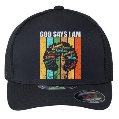  Black Girl God Says I Am Black Melanin Juneteenth  Flexfit Unipanel Trucker Cap