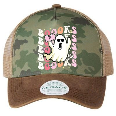 Boooks Ghost Groovy Book Reading Halloween Teacher Legacy Tie Dye Trucker Hat