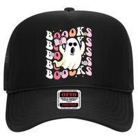 Boooks Ghost Groovy Book Reading Halloween Teacher High Crown Mesh Back Trucker Hat