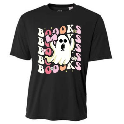 Boooks Ghost Groovy Book Reading Halloween Teacher Cooling Performance Crew T-Shirt