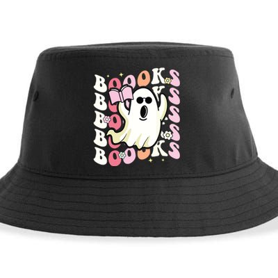 Boooks Ghost Groovy Book Reading Halloween Teacher Sustainable Bucket Hat