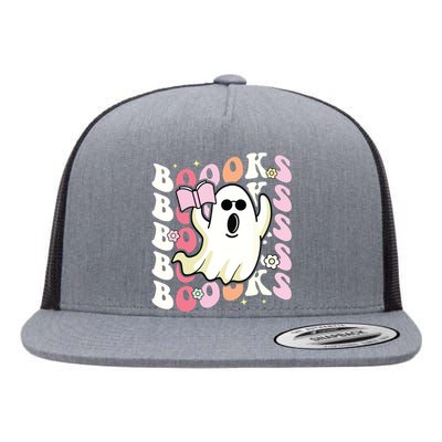 Boooks Ghost Groovy Book Reading Halloween Teacher Flat Bill Trucker Hat