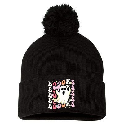 Boooks Ghost Groovy Book Reading Halloween Teacher Pom Pom 12in Knit Beanie