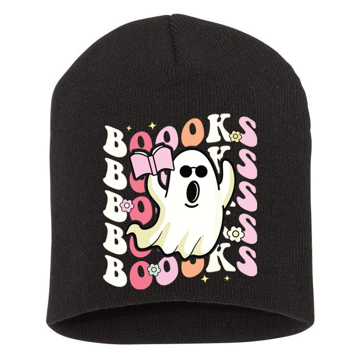 Boooks Ghost Groovy Book Reading Halloween Teacher Short Acrylic Beanie