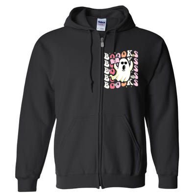 Boooks Ghost Groovy Book Reading Halloween Teacher Full Zip Hoodie