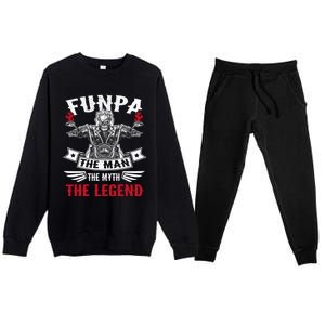 Biker Grandpa Gift Funpa The The Myth The Legend Motorcycle Gift Premium Crewneck Sweatsuit Set