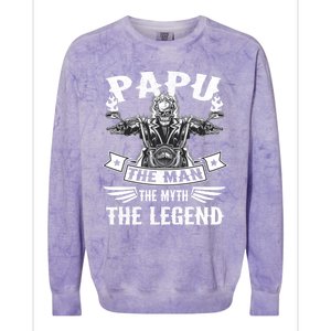 Biker Grandpa Great Gift Papu The Myth The Legend Motorcycle Gift Colorblast Crewneck Sweatshirt