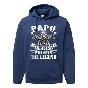 Biker Grandpa Great Gift Papu The Myth The Legend Motorcycle Gift Performance Fleece Hoodie