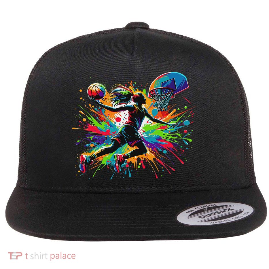 Basketball Girl Graffiti Flat Bill Trucker Hat