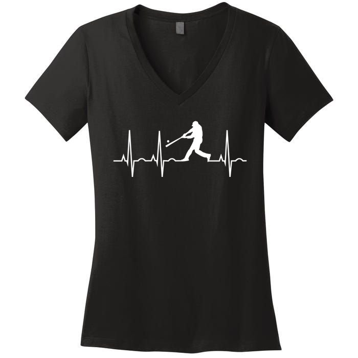 Baseball Great Gift Men Gift Baseball Player Heartbeat Gift Women's V-Neck T-Shirt