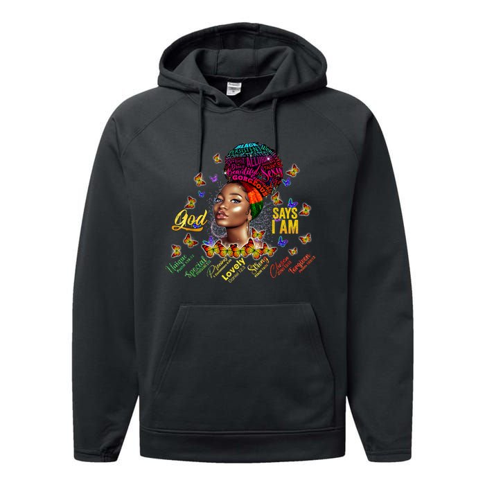 Black Girl God Says I Am Black Melanin History Month Pride Performance Fleece Hoodie