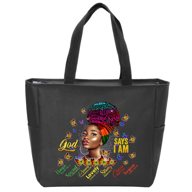 Black Girl God Says I Am Black Melanin History Month Pride Zip Tote Bag
