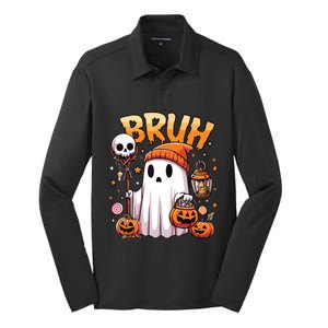 Bruh Ghost Halloween Cute Ghost Trick Or Treat Candy Silk Touch Performance Long Sleeve Polo