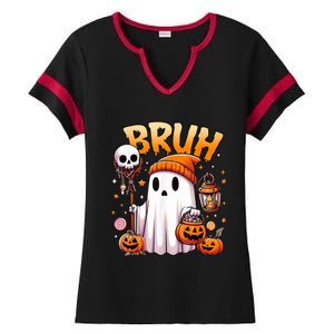 Bruh Ghost Halloween Cute Ghost Trick Or Treat Candy Ladies Halftime Notch Neck Tee