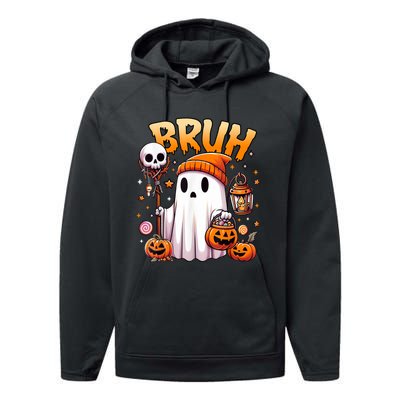 Bruh Ghost Halloween Cute Ghost Trick Or Treat Candy Performance Fleece Hoodie