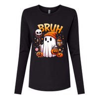 Bruh Ghost Halloween Cute Ghost Trick Or Treat Candy Womens Cotton Relaxed Long Sleeve T-Shirt