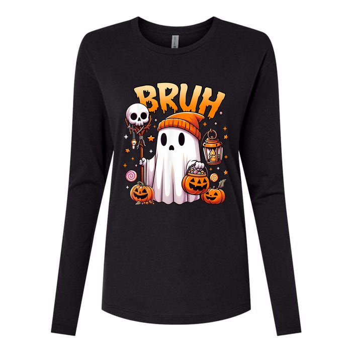 Bruh Ghost Halloween Cute Ghost Trick Or Treat Candy Womens Cotton Relaxed Long Sleeve T-Shirt