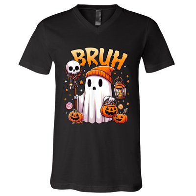 Bruh Ghost Halloween Cute Ghost Trick Or Treat Candy V-Neck T-Shirt