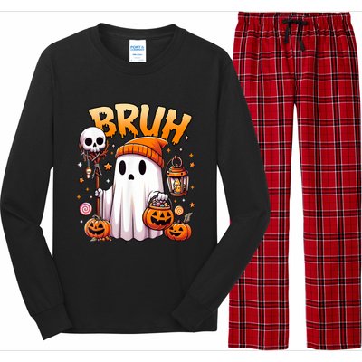 Bruh Ghost Halloween Cute Ghost Trick Or Treat Candy Long Sleeve Pajama Set