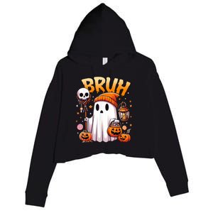 Bruh Ghost Halloween Cute Ghost Trick Or Treat Candy Crop Fleece Hoodie