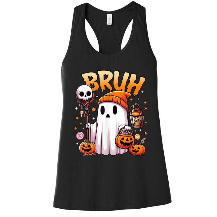 Bruh Ghost Halloween Cute Ghost Trick Or Treat Candy Women's Racerback Tank