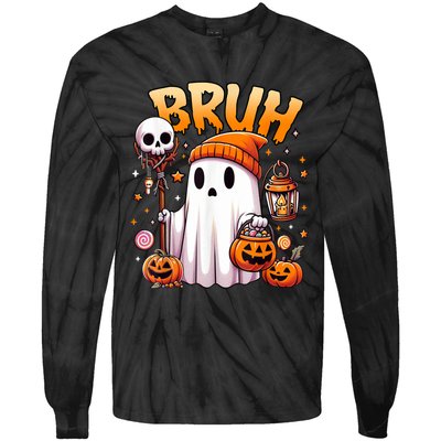 Bruh Ghost Halloween Cute Ghost Trick Or Treat Candy Tie-Dye Long Sleeve Shirt