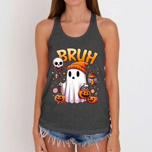 Bruh Ghost Halloween Cute Ghost Trick Or Treat Candy Women's Knotted Racerback Tank