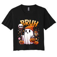 Bruh Ghost Halloween Cute Ghost Trick Or Treat Candy Women's Crop Top Tee