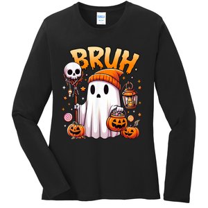 Bruh Ghost Halloween Cute Ghost Trick Or Treat Candy Ladies Long Sleeve Shirt