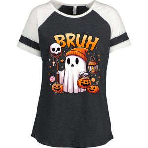 Bruh Ghost Halloween Cute Ghost Trick Or Treat Candy Enza Ladies Jersey Colorblock Tee