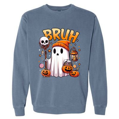 Bruh Ghost Halloween Cute Ghost Trick Or Treat Candy Garment-Dyed Sweatshirt