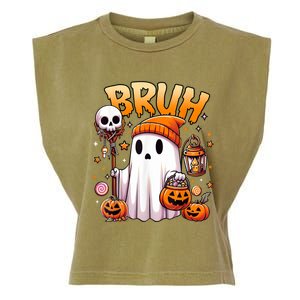 Bruh Ghost Halloween Cute Ghost Trick Or Treat Candy Garment-Dyed Women's Muscle Tee