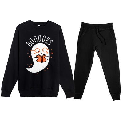 Booooks Ghost Halloween Teacher Book Library Reading Premium Crewneck Sweatsuit Set