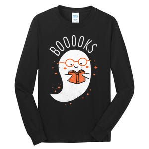 Booooks Ghost Halloween Teacher Book Library Reading Tall Long Sleeve T-Shirt