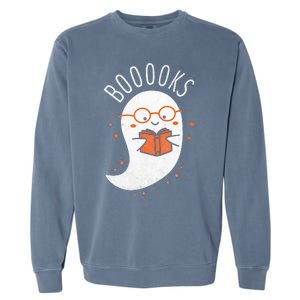 Booooks Ghost Halloween Teacher Book Library Reading Garment-Dyed Sweatshirt