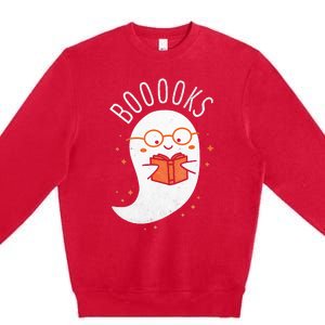 Booooks Ghost Halloween Teacher Book Library Reading Premium Crewneck Sweatshirt