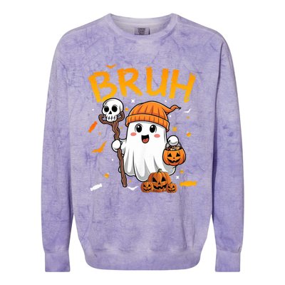 Bruh Ghost Halloween Cute Ghost Candy Funny Halloween Colorblast Crewneck Sweatshirt