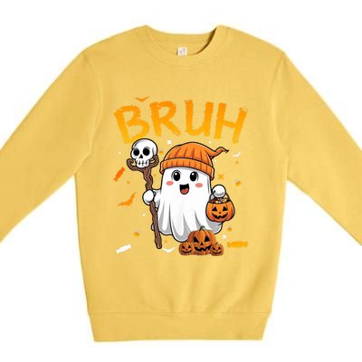 Bruh Ghost Halloween Cute Ghost Candy Funny Halloween Premium Crewneck Sweatshirt