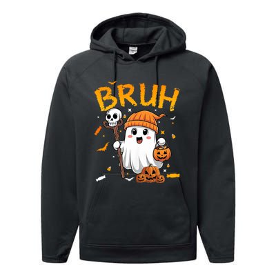 Bruh Ghost Halloween Cute Ghost Candy Funny Halloween Performance Fleece Hoodie