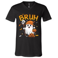 Bruh Ghost Halloween Cute Ghost Candy Funny Halloween V-Neck T-Shirt