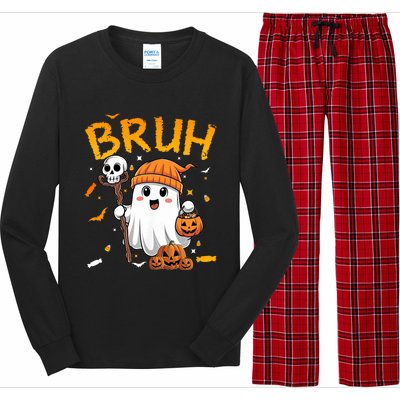 Bruh Ghost Halloween Cute Ghost Candy Funny Halloween Long Sleeve Pajama Set