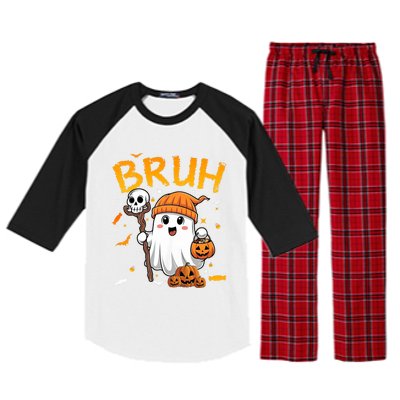 Bruh Ghost Halloween Cute Ghost Candy Funny Halloween Raglan Sleeve Pajama Set