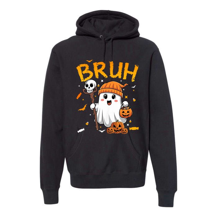 Bruh Ghost Halloween Cute Ghost Candy Funny Halloween Premium Hoodie