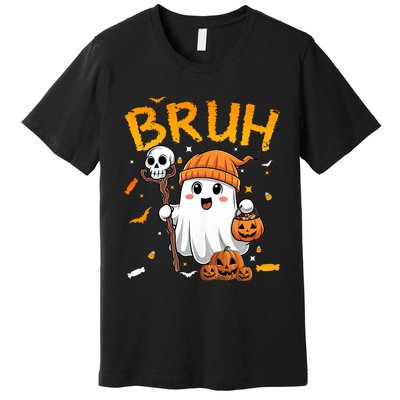 Bruh Ghost Halloween Cute Ghost Candy Funny Halloween Premium T-Shirt