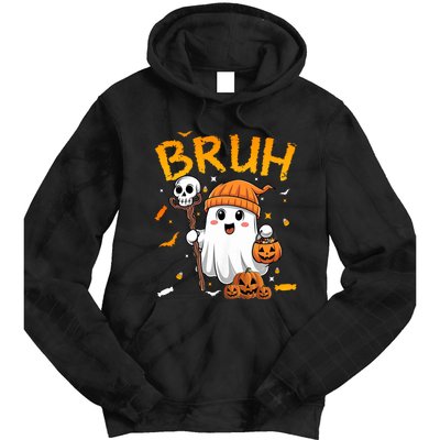 Bruh Ghost Halloween Cute Ghost Candy Funny Halloween Tie Dye Hoodie